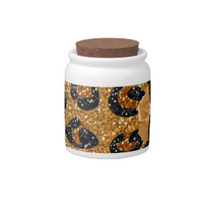 RAB Rockabilly Gold Leopard Print Sugar Skulls Candy Jar