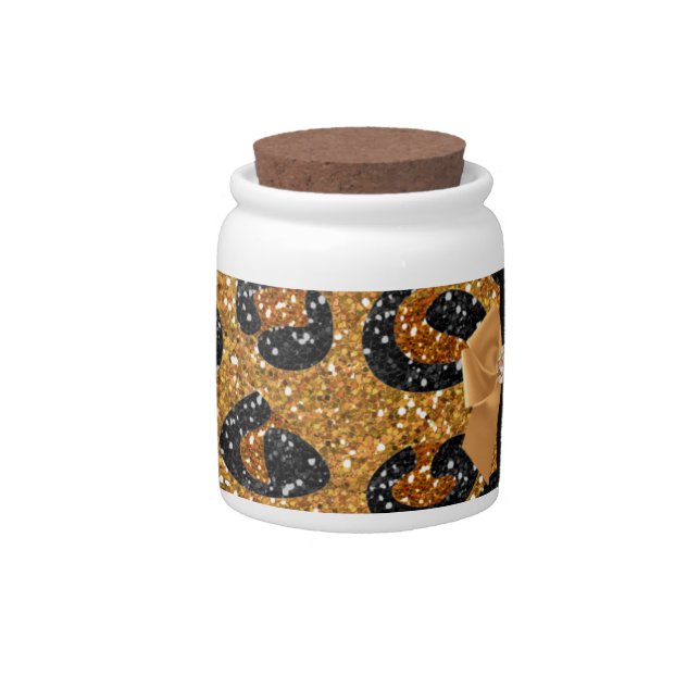 RAB Rockabilly Gold Leopard Print Sugar Skulls Candy Jar (Front)