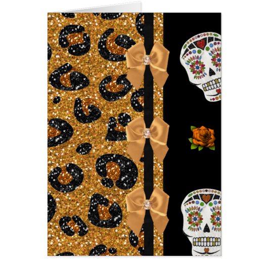 RAB Rockabilly Gold Leopard Print Sugar Skulls Cards (Front)