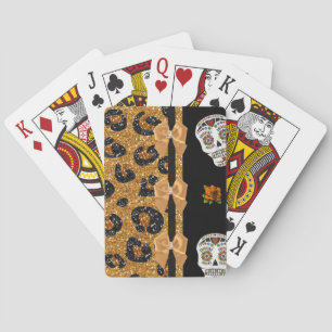 RAB Rockabilly Gold Leopard Print Sugar Skulls Poker Cards