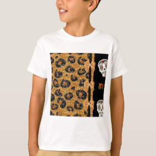 RAB Rockabilly Gold Leopard Print Sugar Skulls T-Shirt