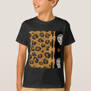 RAB Rockabilly Gold Leopard Print Sugar Skulls T-Shirt