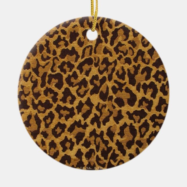 RAB Rockabilly Leopard Print Brown Gold Ceramic Ornament (Front)