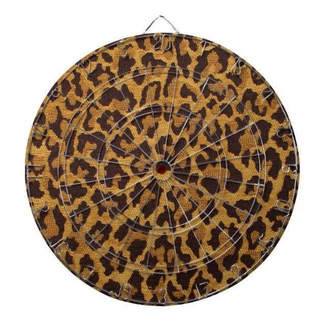 RAB Rockabilly Leopard Print Brown Gold Dartboard With Darts (Front)