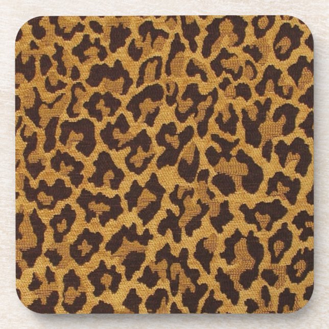 RAB Rockabilly Leopard Print Brown Gold Drink Coaster (Front)