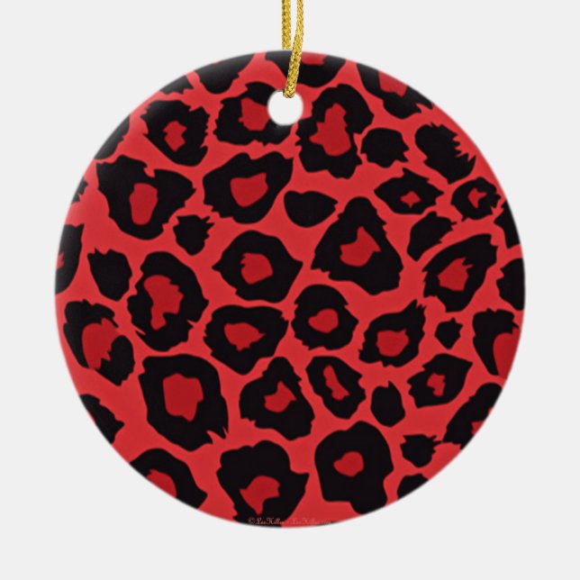 RAB Rockabilly Leopard Print Red Black Ceramic Ornament (Front)