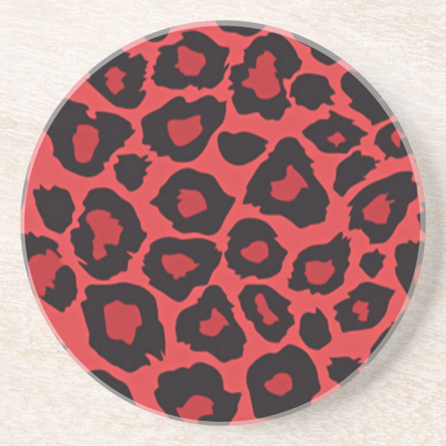 RAB Rockabilly Leopard Print Red Black Drink Coaster (Front)
