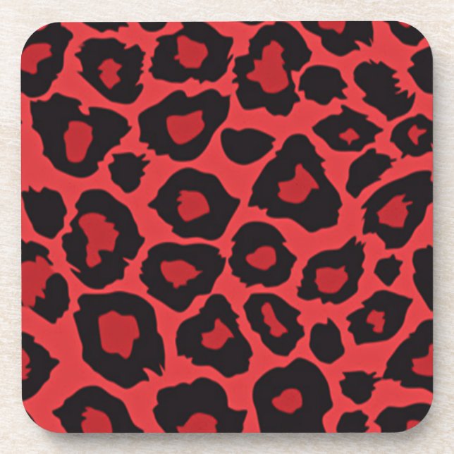 RAB Rockabilly Leopard Print Red Black Drink Coaster (Front)