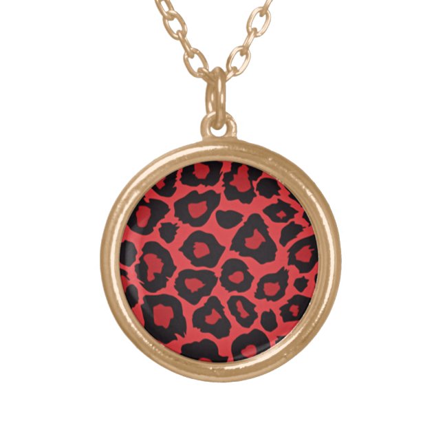 RAB Rockabilly Leopard Print Red Black Gold Plated Necklace (Front)