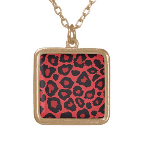 RAB Rockabilly Leopard Print Red Black Gold Plated Necklace