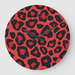 RAB Rockabilly Leopard Print Red Black Large Clock