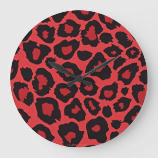 RAB Rockabilly Leopard Print Red Black Large Clock