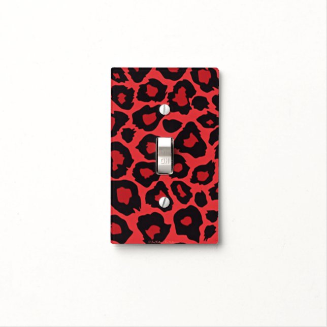 RAB Rockabilly Leopard Print Red Black Light Switch Cover (In Situ)