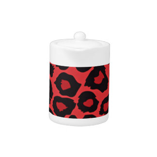 RAB Rockabilly Leopard Print Red Black Teapot