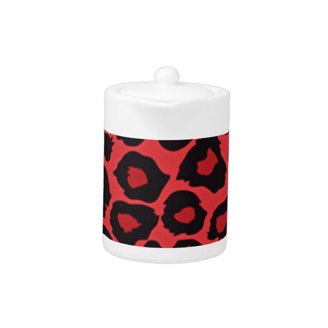 RAB Rockabilly Leopard Print Red Black Teapot (Front)