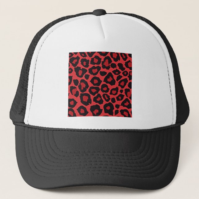 RAB Rockabilly Leopard Print Red Black Trucker Hat (Front)