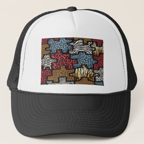 RAB Rockabilly Leopard Zebra Puzzle Print Gifts Trucker Hat