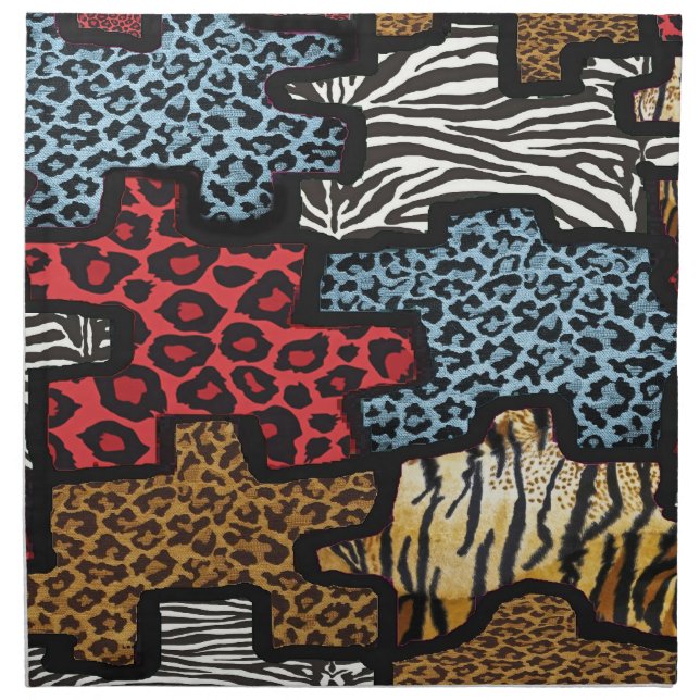 RAB Rockabilly Leopard Zebra Puzzle Print Napkin (Front)