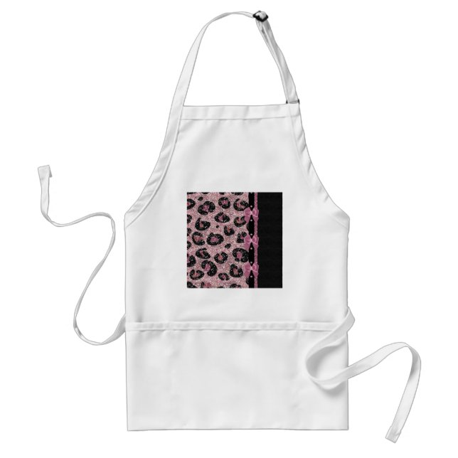 RAB Rockabilly Pink Leopard Print Ribbon Bows Adult Apron (Front)