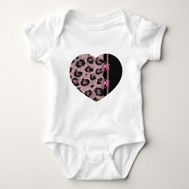 RAB Rockabilly Pink Leopard Print Ribbon Bows Baby Bodysuit (Front)