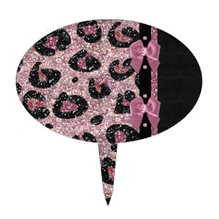 RAB Rockabilly Pink Leopard Print Ribbon Bows Cake Topper