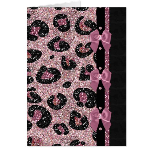 RAB Rockabilly Pink Leopard Print Ribbon Bows Cards (Front)