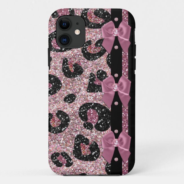 RAB Rockabilly Pink Leopard Print Ribbon Bows Case-Mate iPhone Case (Back)