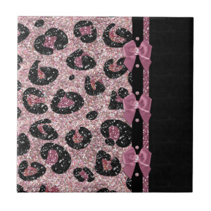 RAB Rockabilly Pink Leopard Print Ribbon Bows Ceramic Tile
