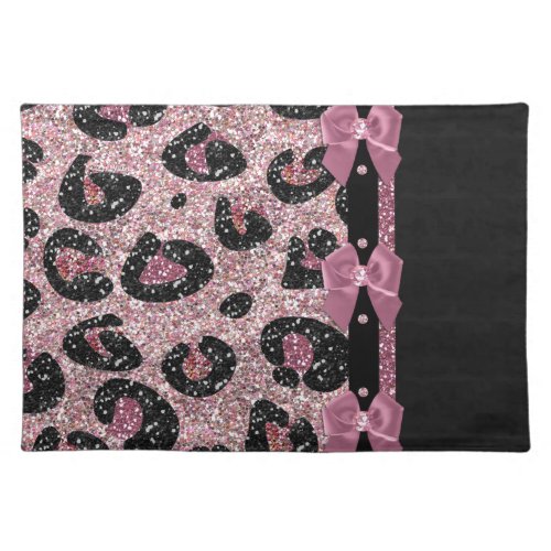 RAB Rockabilly Pink Leopard Print Ribbon Bows Cloth Placemat