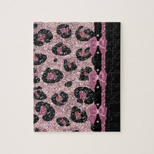 RAB Rockabilly Pink Leopard Print Ribbon Bows Jigsaw Puzzle