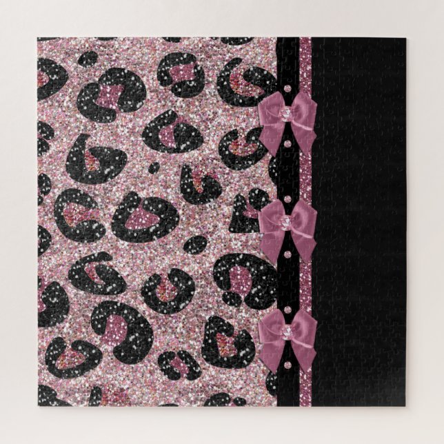 RAB Rockabilly Pink Leopard Print Ribbon Bows Jigsaw Puzzle (Vertical)