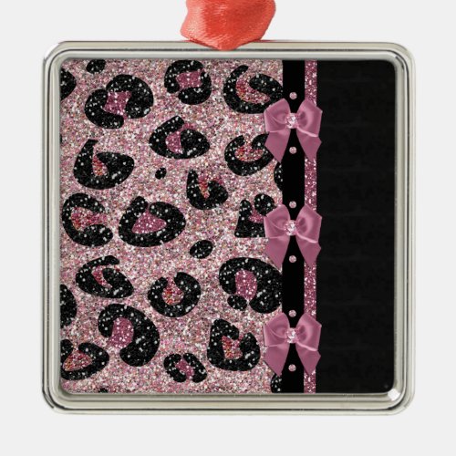 RAB Rockabilly Pink Leopard Print Ribbon Bows Metal Ornament