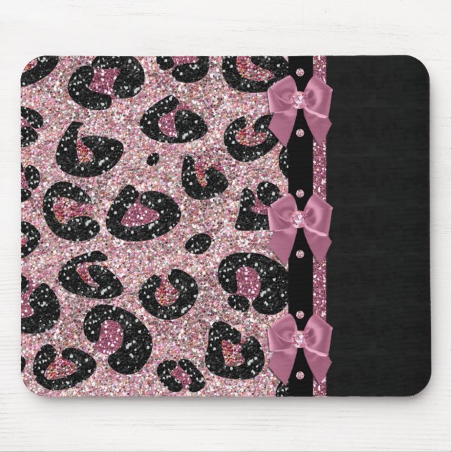 RAB Rockabilly Pink Leopard Print Ribbon Bows Mouse Pad (Front)
