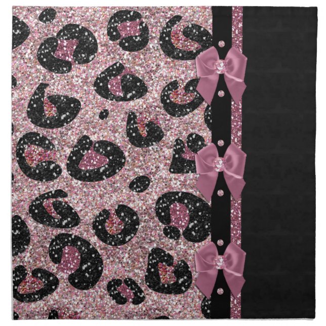 RAB Rockabilly Pink Leopard Print Ribbon Bows Napkin (Front)