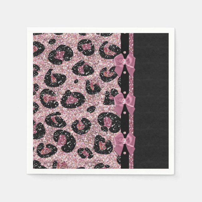 RAB Rockabilly Pink Leopard Print Ribbon Bows Napkins (Front)