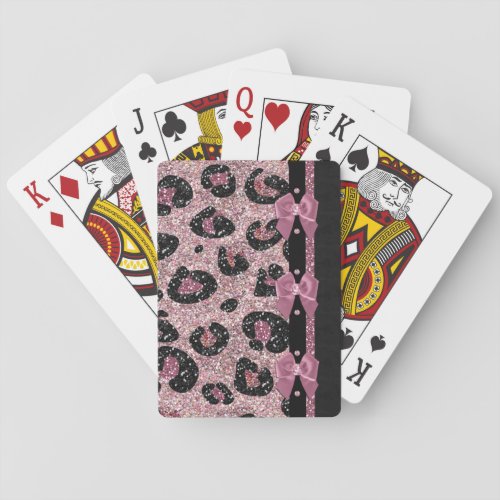 RAB Rockabilly Pink Leopard Print Ribbon Bows Playing Cards