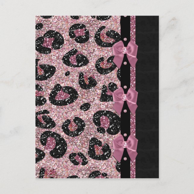RAB Rockabilly Pink Leopard Print Ribbon Bows Postcard (Front)