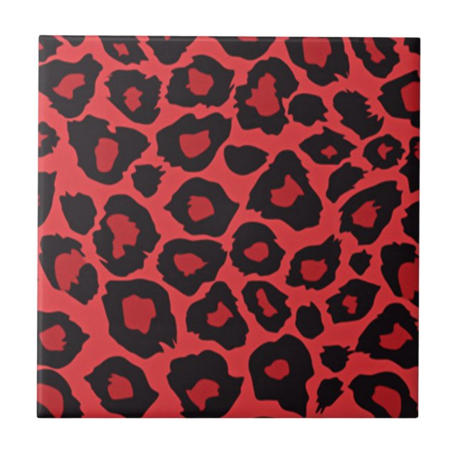 RAB Rockabilly Red Black Leopard Print Tile (Front)