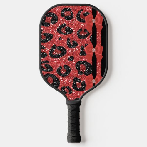 RAB Rockabilly Red Leopard Print Ribbon Bow Pickleball Paddle