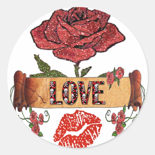 RAB Rockabilly Roses, Love & Lipstick Classic Round Sticker (Front)
