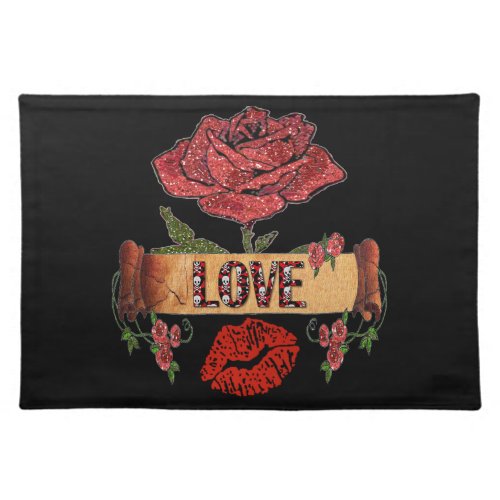 RAB Rockabilly Roses Love  Lipstick Cloth Placemat