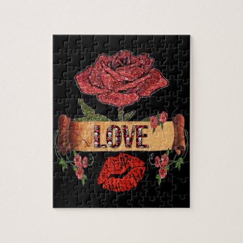 RAB Rockabilly Roses Love  Lipstick Jigsaw Puzzle