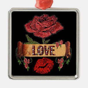 RAB Rockabilly Roses, Love & Lipstick Metal Ornament