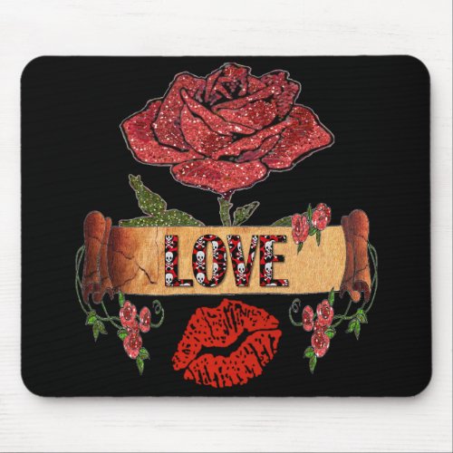 RAB Rockabilly Roses Love  Lipstick Mouse Pad