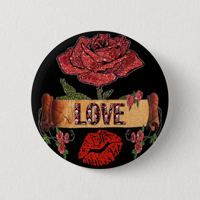 RAB Rockabilly Roses, Love & Lipstick Pinback Button (Front)