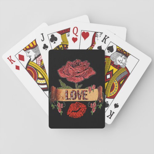 RAB Rockabilly Roses Love  Lipstick Playing Cards