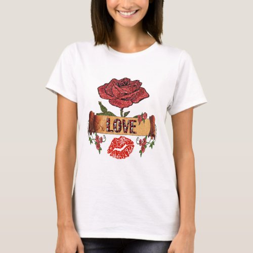 RAB Rockabilly Roses Love  Lipstick T_Shirt