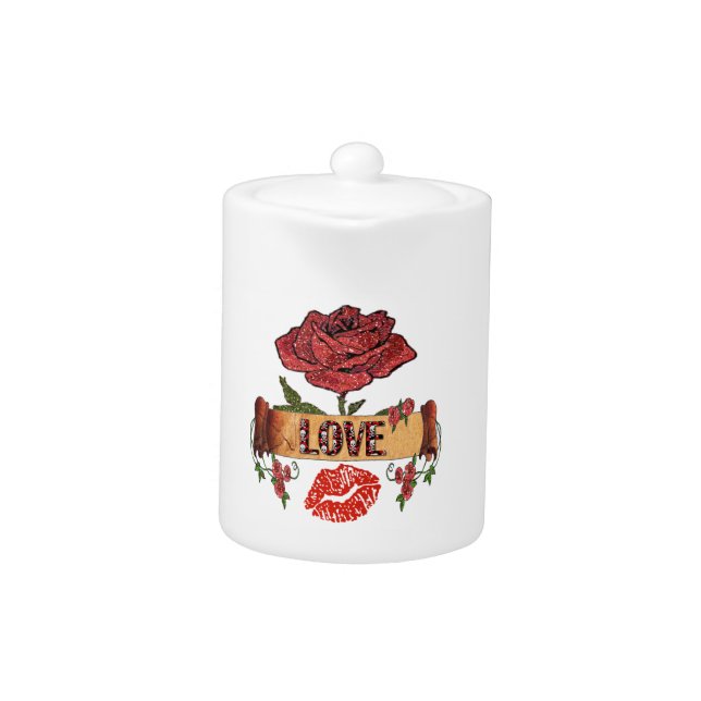 RAB Rockabilly Roses, Love & Lipstick Teapot (Front)