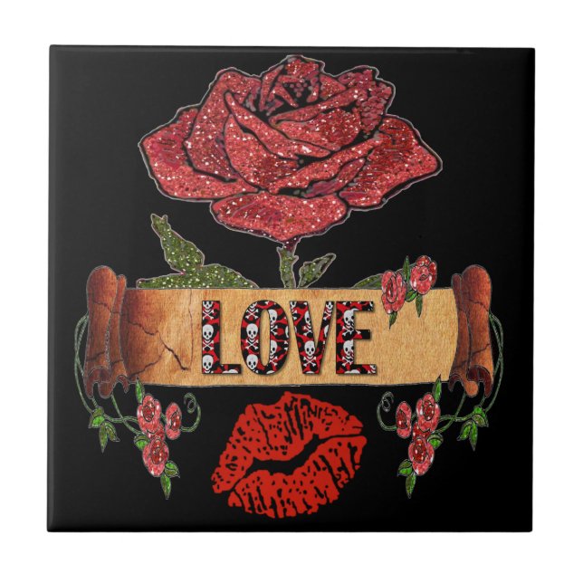 RAB Rockabilly Roses, Love & Lipstick Tile (Front)