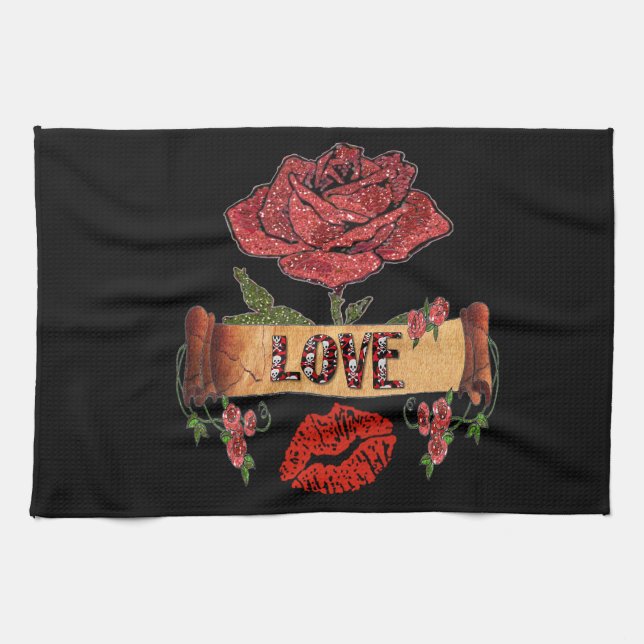 RAB Rockabilly Roses, Love & Lipstick Towel (Horizontal)